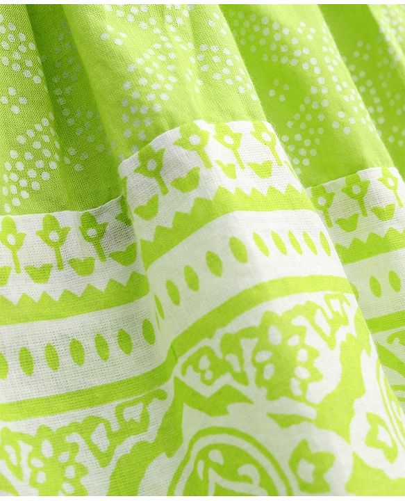 Pine Kids Printed Indo Western Ethnic Set with Mask - Green