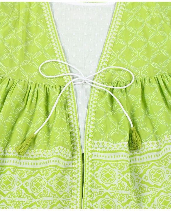 Pine Kids Printed Indo Western Ethnic Set with Mask - Green
