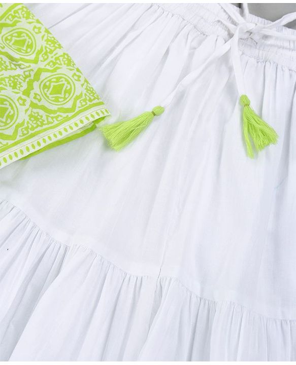 Pine Kids Printed Indo Western Ethnic Set with Mask - Green