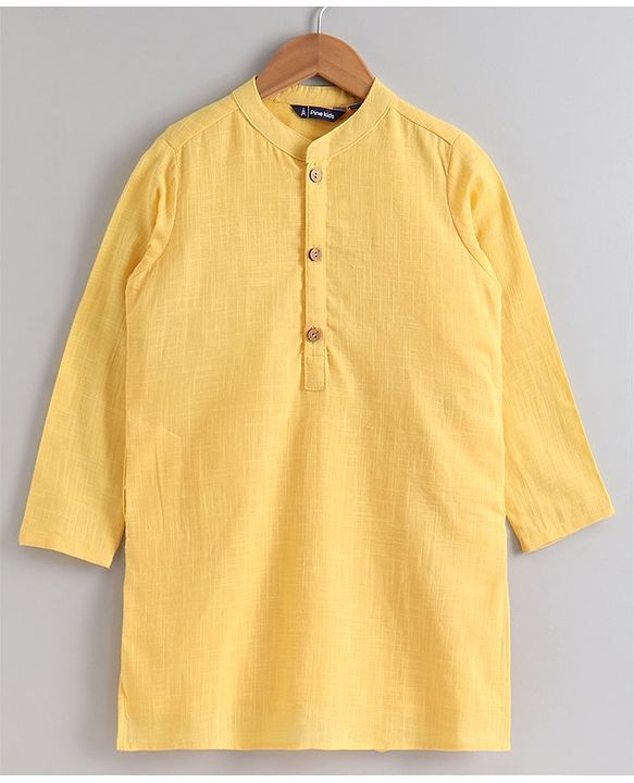 Pine Kids Full Sleeves Printed Kurta Nehru Jacket & Pyjama with Mask - Yellow