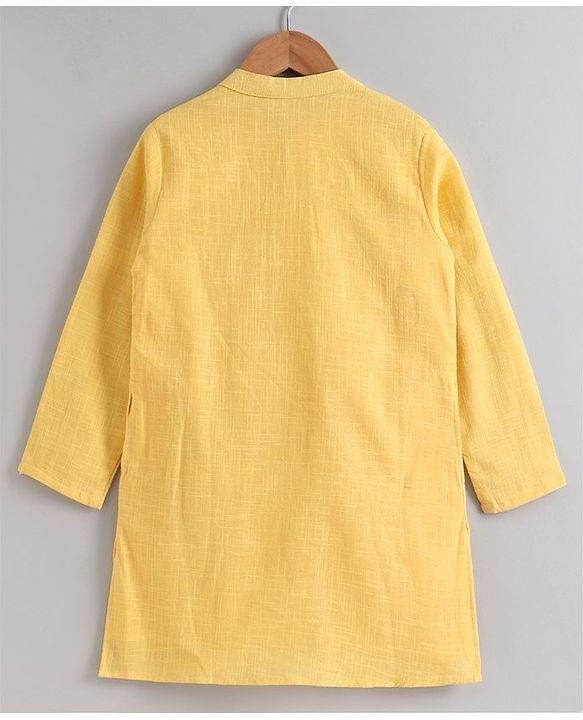 Pine Kids Full Sleeves Printed Kurta Nehru Jacket & Pyjama with Mask - Yellow