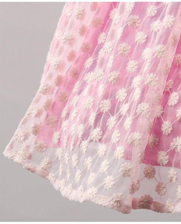 Pine Kids Sleeveless Frock with Nylon Mesh Embroidery All Over - Pink