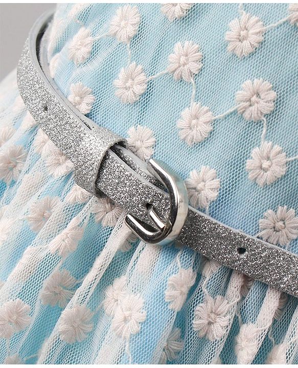 Pine Kids Sleeveless Frock with Nylon Mesh Embroidery All Over - Blue