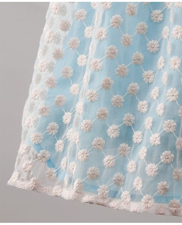 Pine Kids Sleeveless Frock with Nylon Mesh Embroidery All Over - Blue