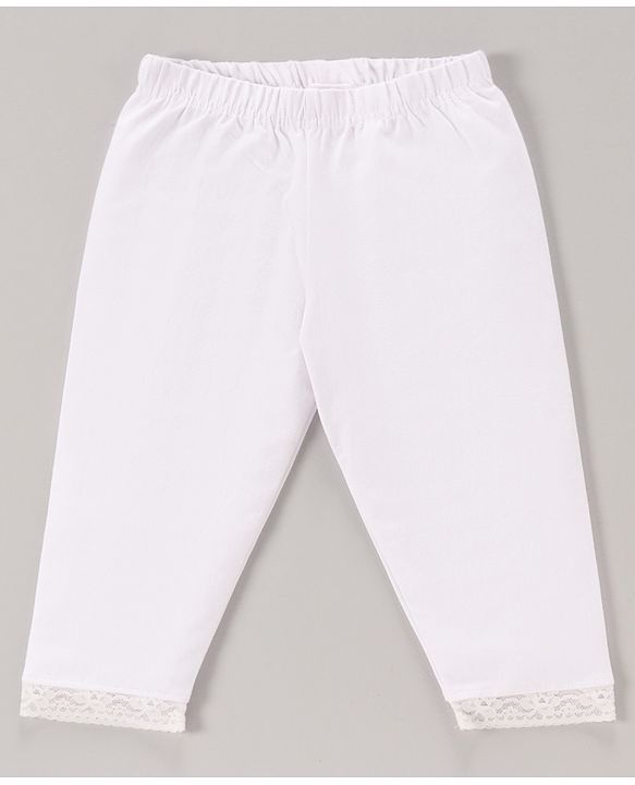 Babyhug Lace Border Three Fourth Leggings - White