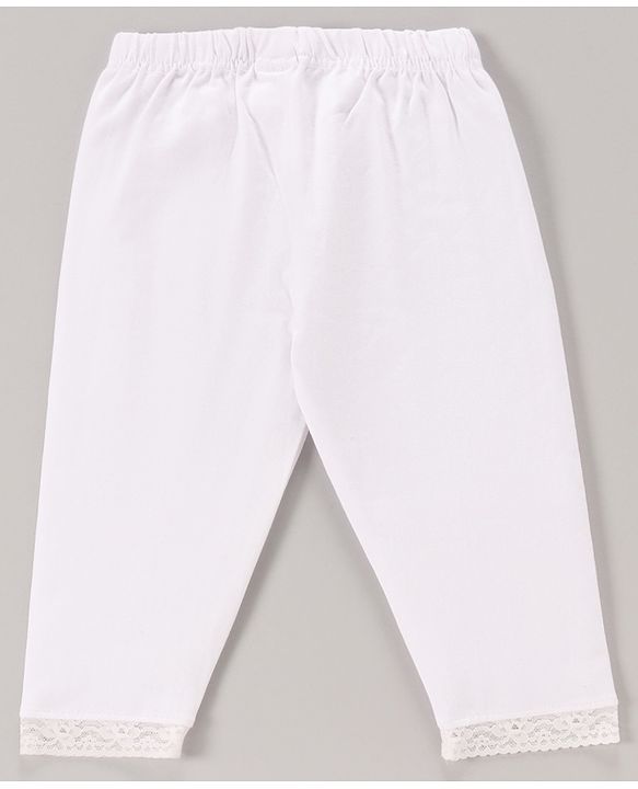 Babyhug Lace Border Three Fourth Leggings - White