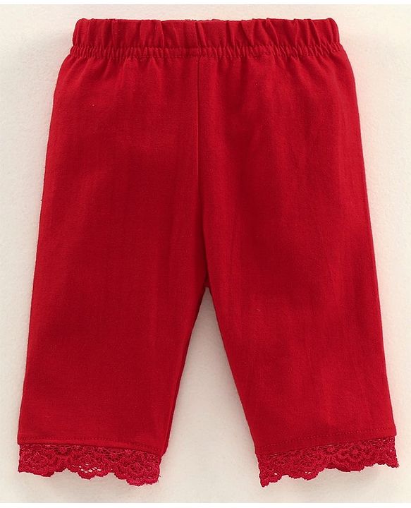 Babyhug Lace Border Three Fourth Leggings - White
