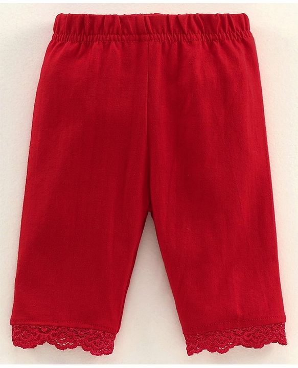 Babyhug Lace Border Three Fourth Leggings - White