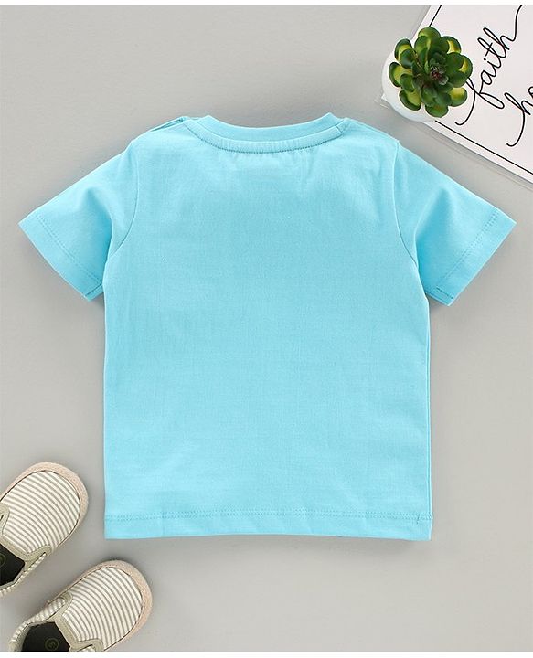 Babyhug Half Sleeves Biowashed Tee Dino Print - Blue