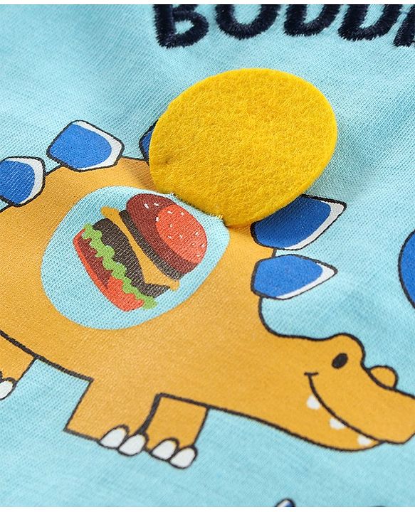 Babyhug Half Sleeves Biowashed Tee Dino Print - Blue