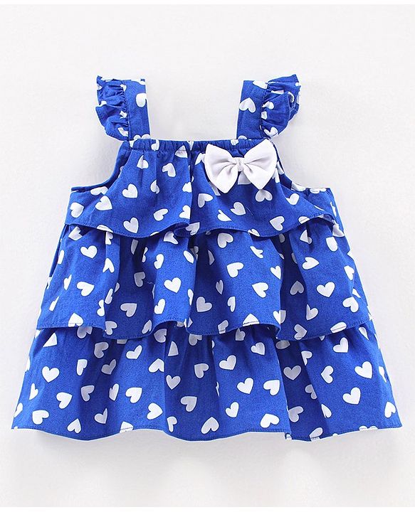 Babyhug Flutter Sleeves Layered Top Heart Print - Blue