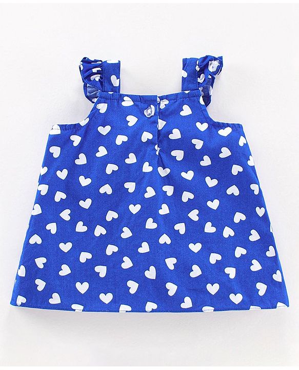 Babyhug Flutter Sleeves Layered Top Heart Print - Blue