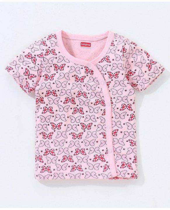 Babyhug Half Sleeves Vests Butterfly Print Pack of 2 - Red and Pink