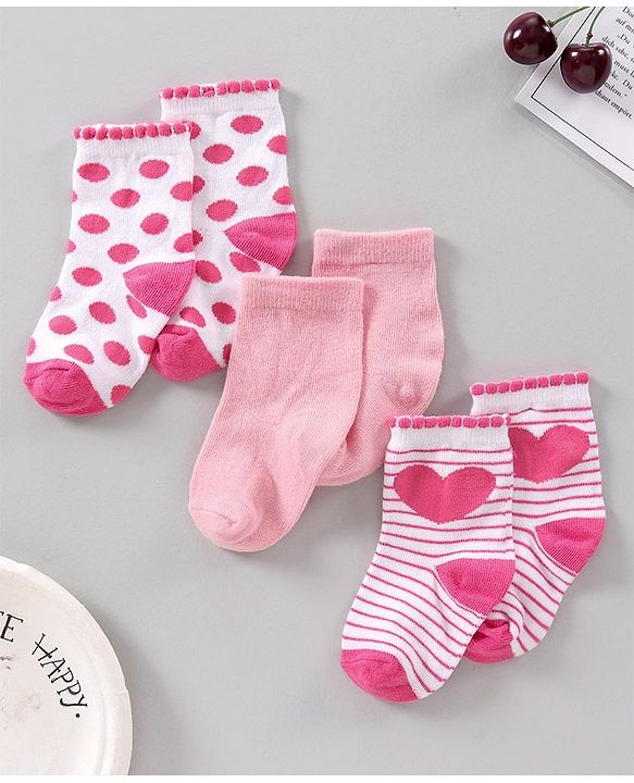 Cutewalk by Babyhug Anti Bacterial Socks Pack of 3 Pairs - Pink