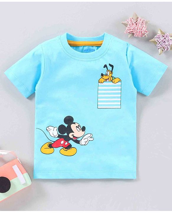 Babyhug Half Sleeves Bio-wash Tee Mickey Mouse Print -  Blue