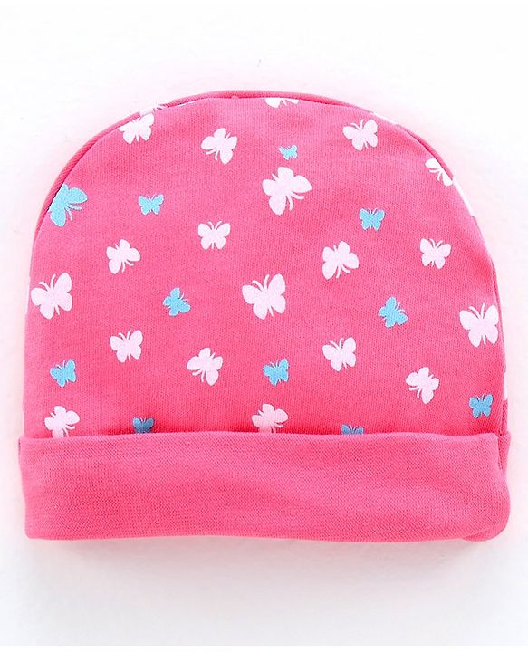 Babyhug Cap Mittens & Booties Butterfly Print Pink - Diameter 11.5 cm