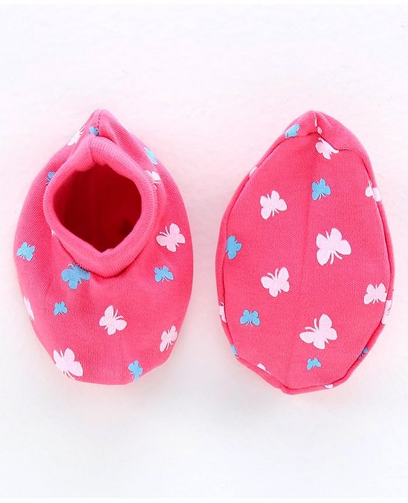 Babyhug Cap Mittens & Booties Butterfly Print Pink - Diameter 11.5 cm