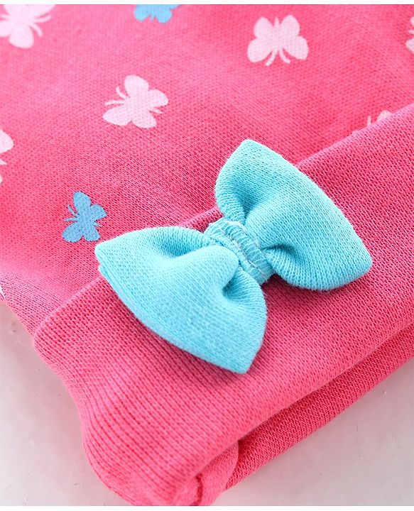 Babyhug Cap Mittens & Booties Butterfly Print Pink - Diameter 11.5 cm