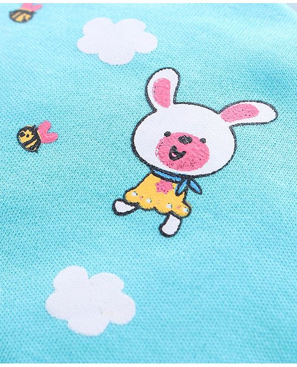 Babyhug 100% Cotton Cap Mittens & Booties Bear Print Blue - Diameter 11.5 cm