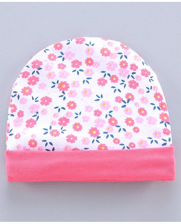 Babyhug Printed Cap With Booties & Mittens Pink - Diameter 11 cm