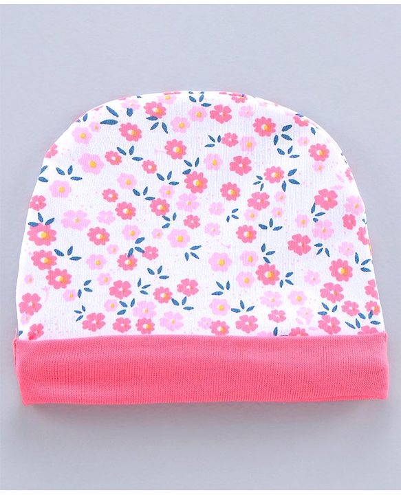 Babyhug Printed Cap With Booties & Mittens Pink - Diameter 11 cm