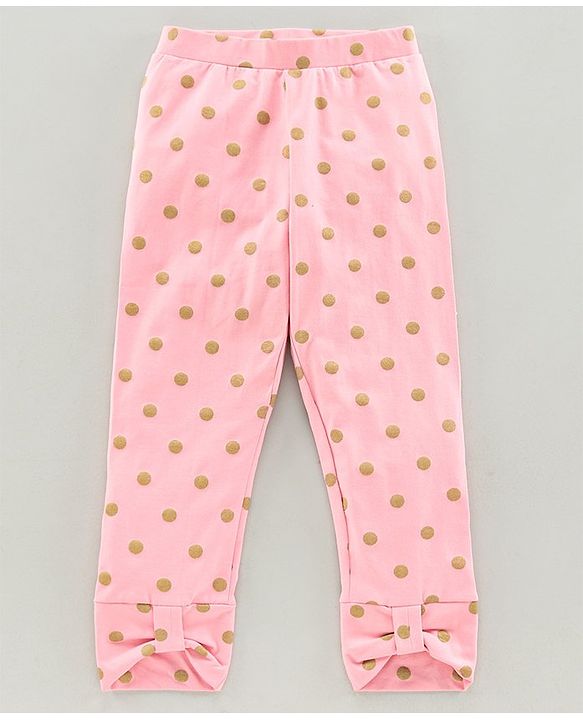 Pine Kids Mid Calf Length Organic Cotton Biowashed Leggings Glitter Polka Dot Print - Pink