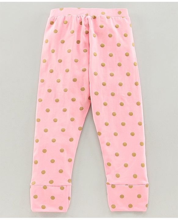 Pine Kids Mid Calf Length Organic Cotton Biowashed Leggings Glitter Polka Dot Print - Pink