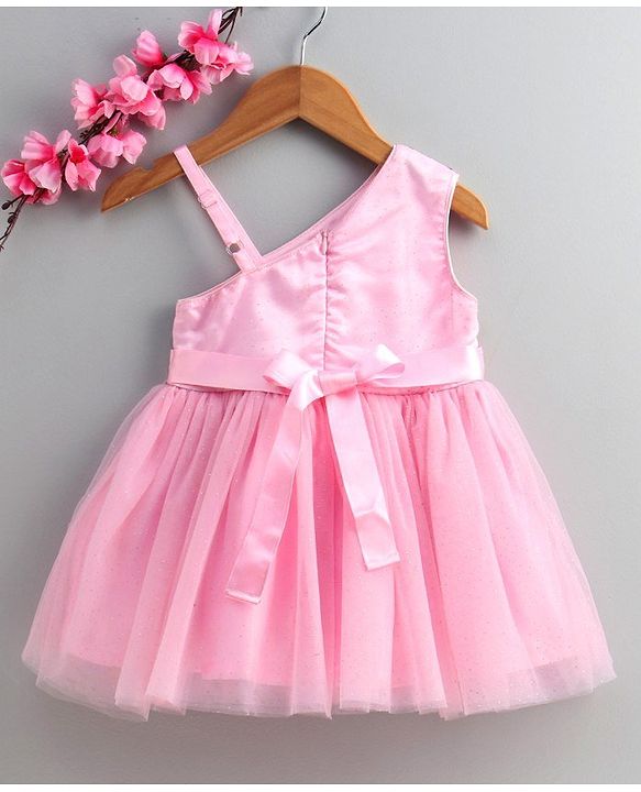 Babyhug Sleeveless One Shoulder Party Wear Sequined Frock  - Pink