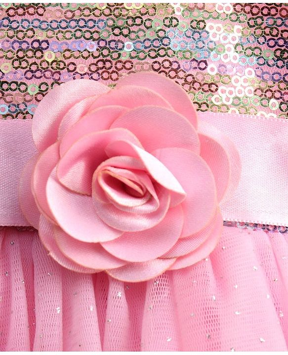Babyhug Sleeveless One Shoulder Party Wear Sequined Frock  - Pink