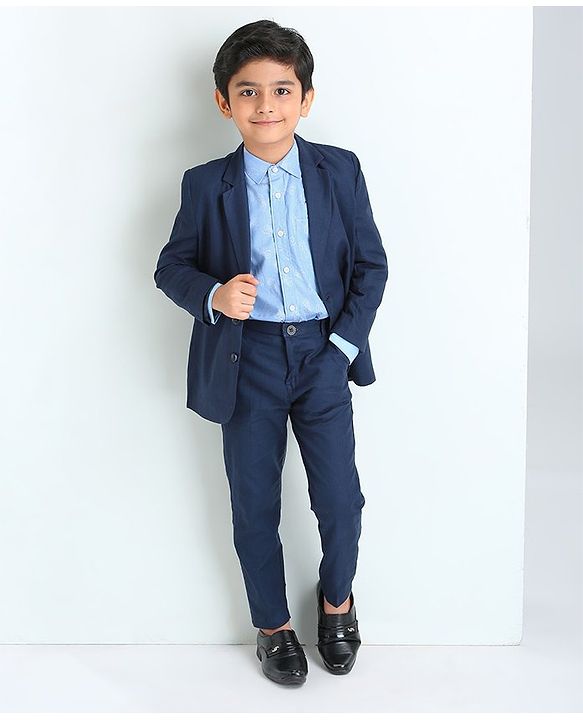 Babyhug Full Sleeves 3 Piece Party Suit - Navy Blue