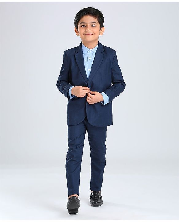 Babyhug Full Sleeves 3 Piece Party Suit - Navy Blue