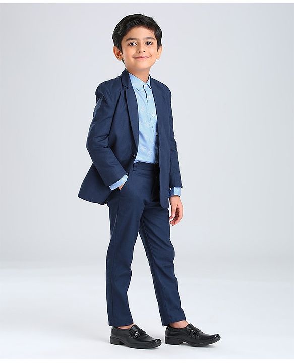 Babyhug Full Sleeves 3 Piece Party Suit - Navy Blue