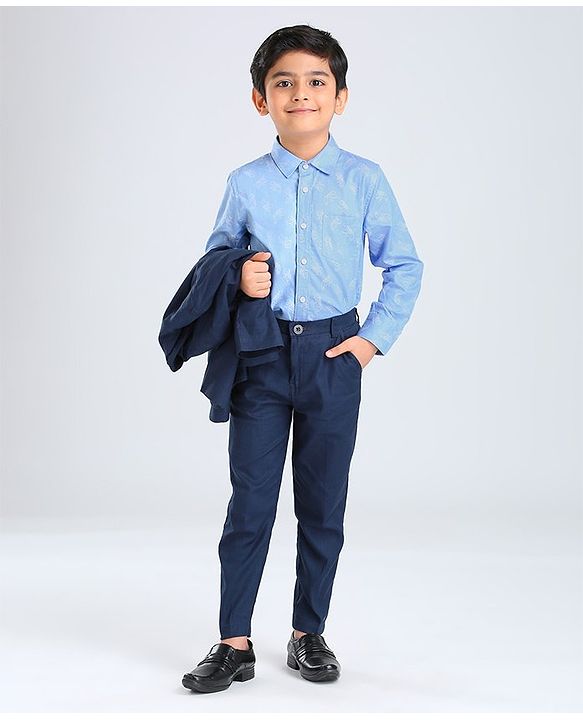 Babyhug Full Sleeves 3 Piece Party Suit - Navy Blue