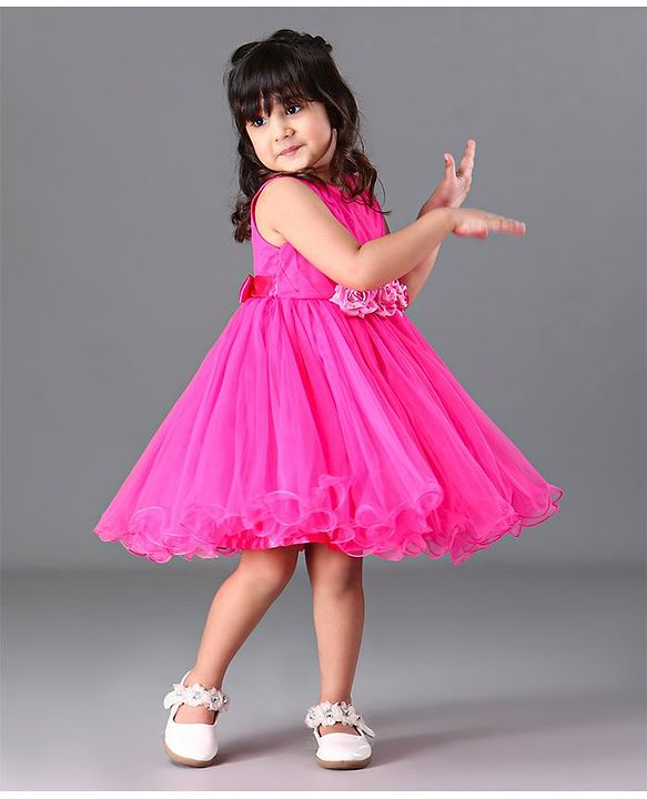 Babyhug Sleeveless Party Frock Rose Applique - Pink