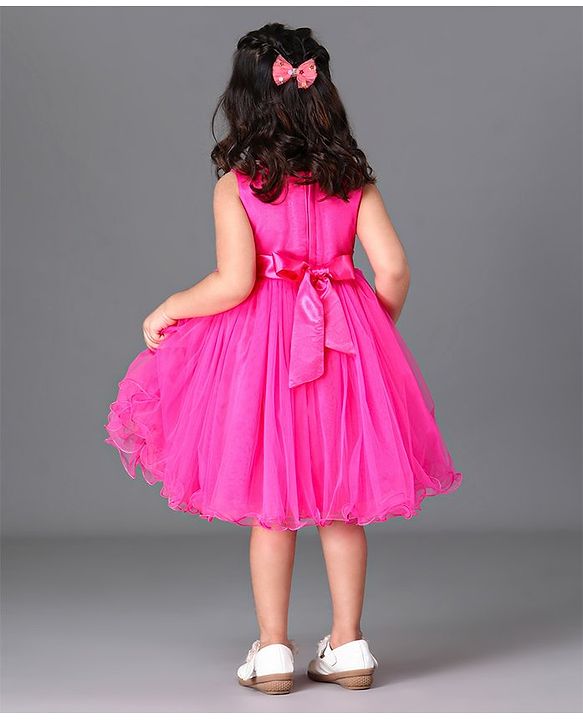 Babyhug Sleeveless Party Frock Rose Applique - Pink