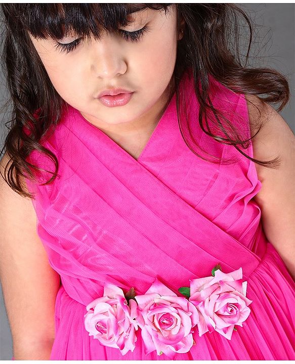 Babyhug Sleeveless Party Frock Rose Applique - Pink