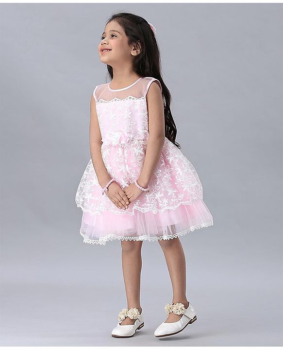 Babyhug Sleeveless Frock Floral Embroidery - Pink