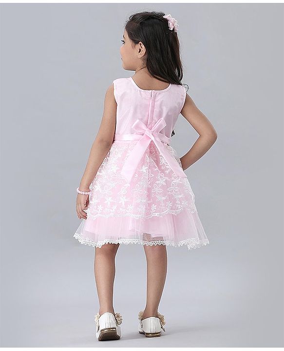 Babyhug Sleeveless Frock Floral Embroidery - Pink