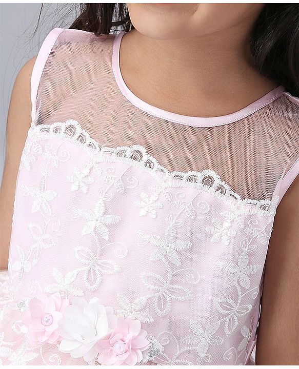 Babyhug Sleeveless Frock Floral Embroidery - Pink