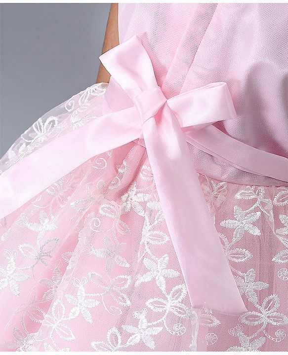 Babyhug Sleeveless Frock Floral Embroidery - Pink