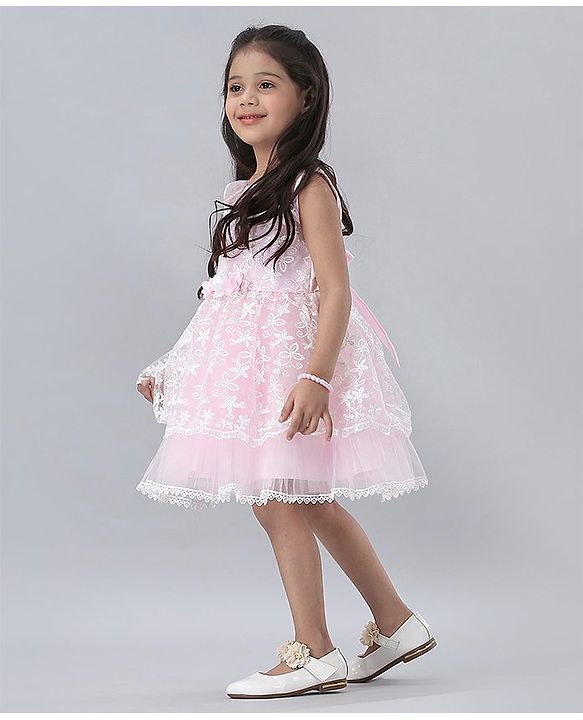 Babyhug Sleeveless Frock Floral Embroidery - Pink