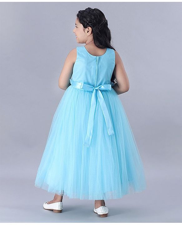 Babyhug Sleeveless Floral Embellished Party Gown - Light Blue