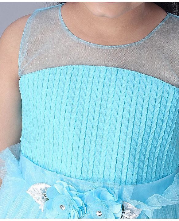 Babyhug Sleeveless Floral Embellished Party Gown - Light Blue