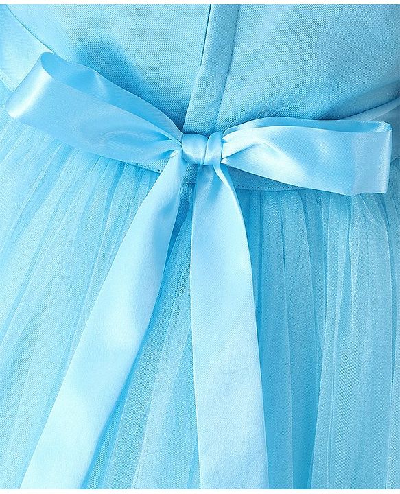 Babyhug Sleeveless Floral Embellished Party Gown - Light Blue