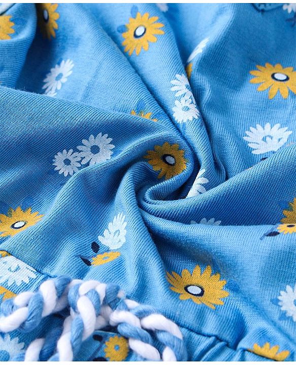 Pine Kids Flutter Sleeves Biowased Knitted Tee Floral Print - Blue