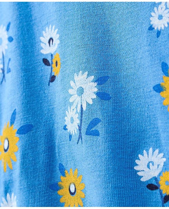 Pine Kids Flutter Sleeves Biowased Knitted Tee Floral Print - Blue