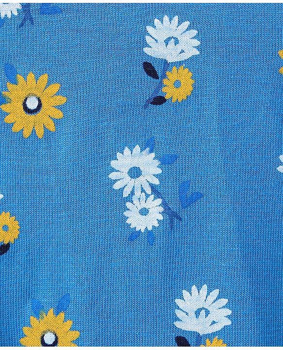 Pine Kids Flutter Sleeves Biowased Knitted Tee Floral Print - Blue