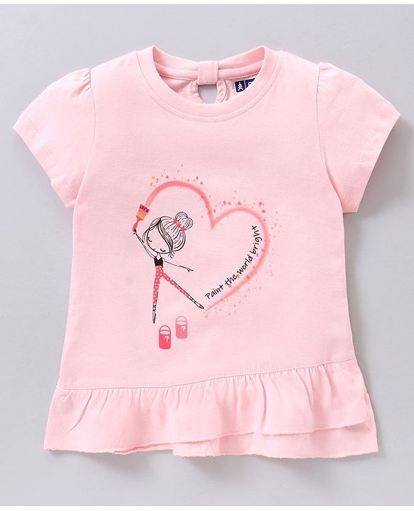 Pine Kids Short Sleeves Biowashed Top Heart Print - Pink