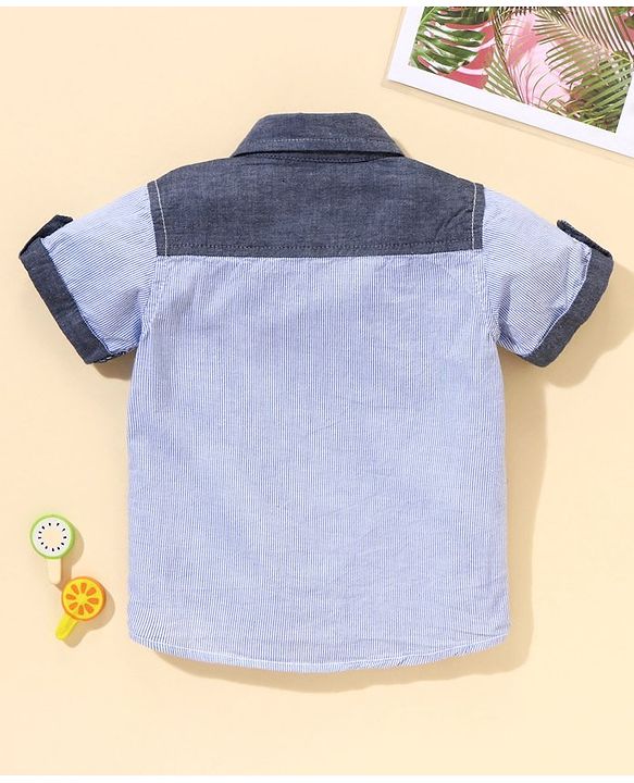 Babyhug Half Sleeves Striped Shirt Ship Print - Blue