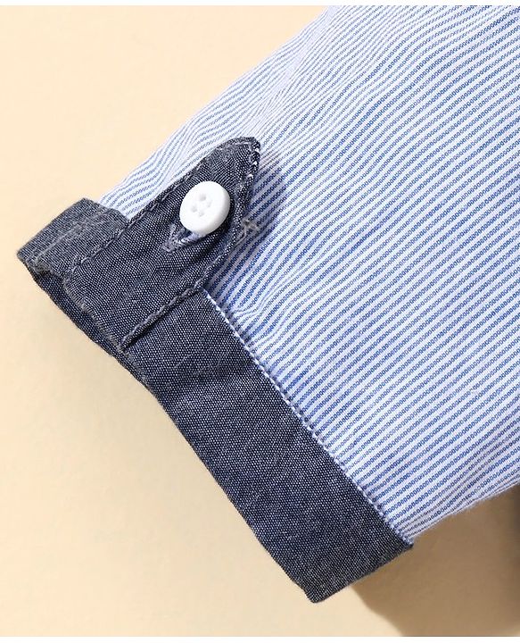 Babyhug Half Sleeves Striped Shirt Ship Print - Blue